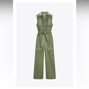 Zara Straight Leg Cargo Jumpsuit